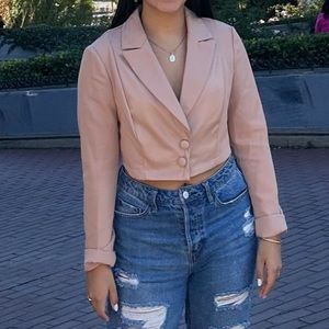 Single Button Crop Blazer, Lapel Neck